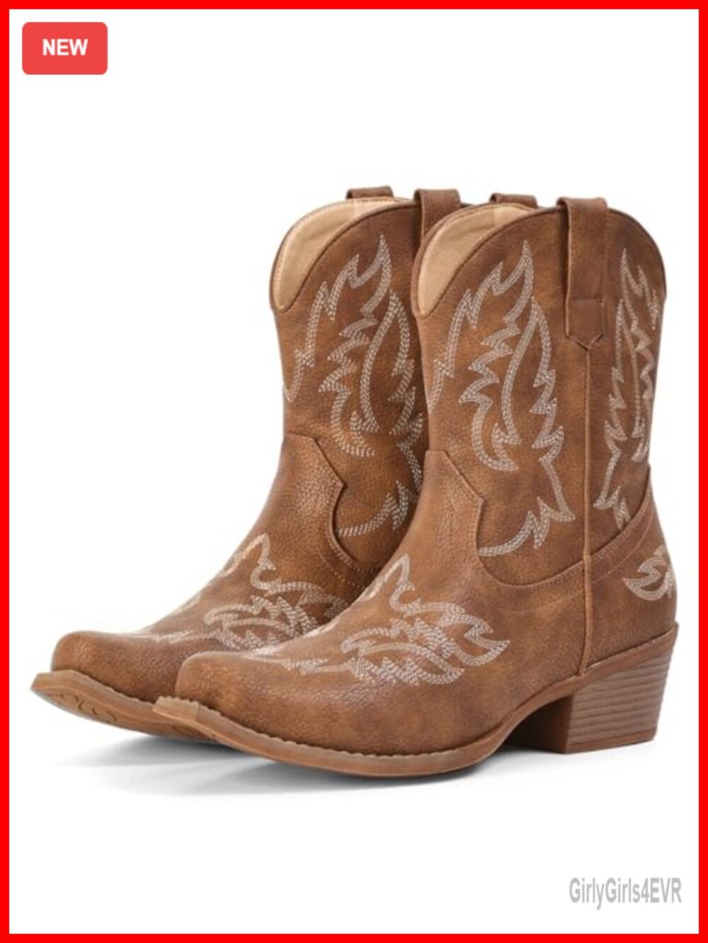 Women's Ankle Cowgirl Boots Faux Leather Western Boots Snip Toe